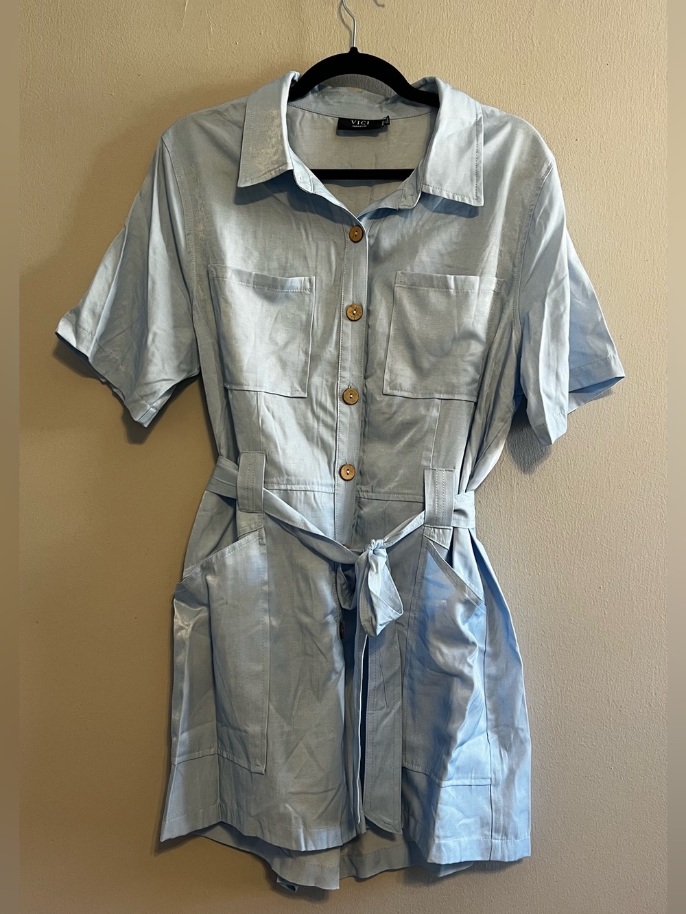 VICI Tamryn Waist Tie Romper in Ice Blue | Women’s Med